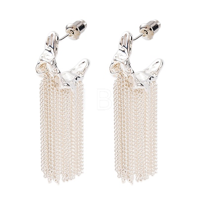 C-Shaped Brass Chain Tassel Stud Earrings EJEW-G391-21S-1