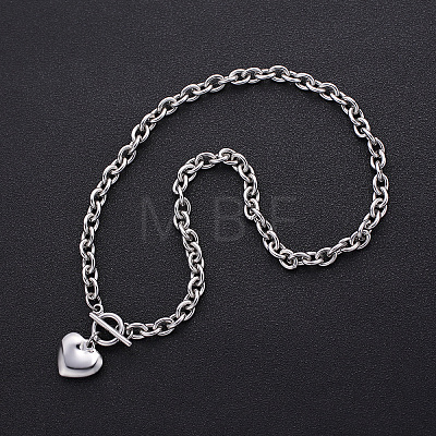 Stainless Steel Cable Chain Heart Pendant Necklaces with OT Clasps IT6269-1