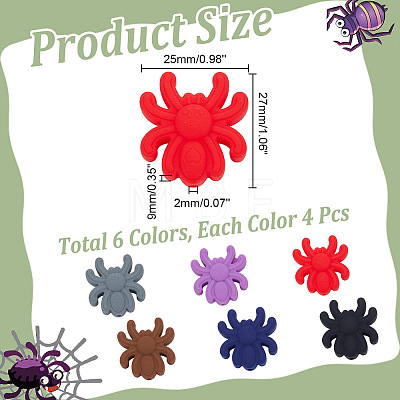 ARRICRAFT 24Pcs 6 Colors Spider Food Grade Eco-Friendly Silicone Focal Beads SIL-AR0001-12-1