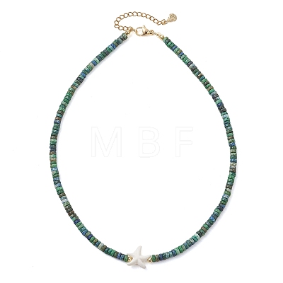 Ocean Synthetic Turquoise Starfish & Chrysocolla and Lapis Lazuli Heishi Beaded Necklaces for Women NJEW-JN06298-1