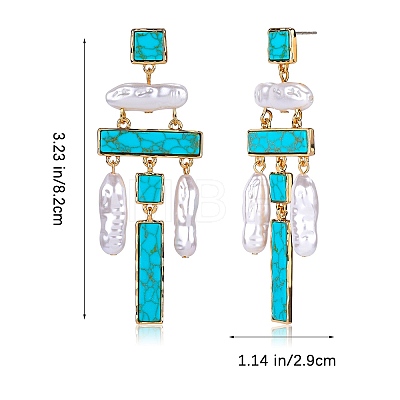 Synthetic Turquoise Rectangle Chandelier Earrings JE1132A-1