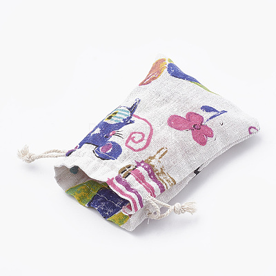 Kitten Polycotton(Polyester Cotton) Packing Pouches Drawstring Bags ABAG-T006-A08-1