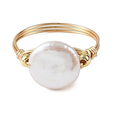 Natural Keshi Pearl Copper Wire Finger Rings RJEW-JR01076-1