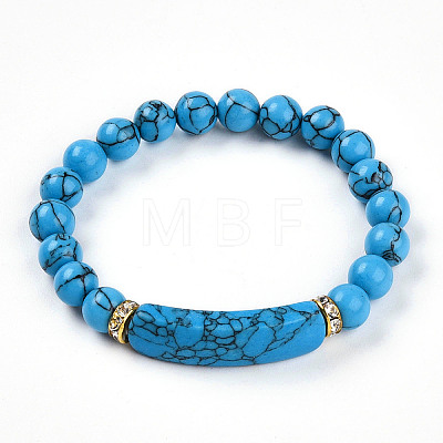 Synthetic Bklue Turquoise Beads Stretch Bracelets BJEW-T022-04J-1