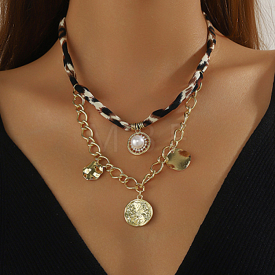 Alloy Crystal Rhinestone with Imitaiton Pearl Pendant Polyester Collar Necklaces for Women NJEW-SP0001-17A-1