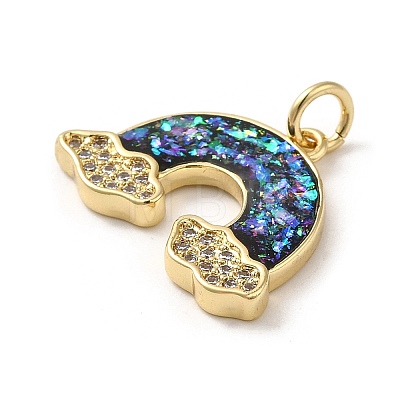 Rack Plating Brass Micro Pave Cubic Zirconia with Synthetic Opal Pendants KK-D088-28G-1