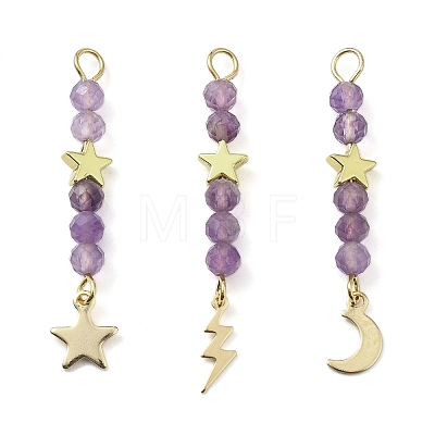 3Pcs 3 Styles Natural Amethyst Faceted Round Beaded Pendants PALLOY-JF03604-04-1