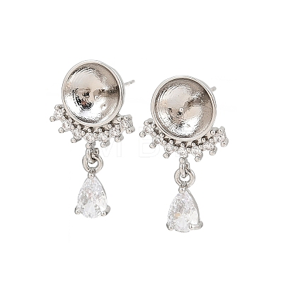 Brass Micro Pave Clear Cubic Zirconia Teardrop Stud Earring Findings KK-H524-07P-1
