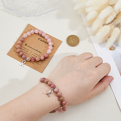 2Pcs Alloy Awareness Ribbon Charm Bracelets BJEW-DC0001-13-1