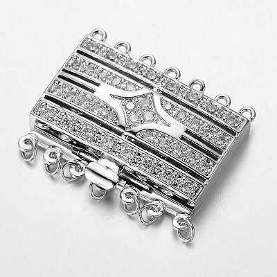 Brass Cubic Zirconia Box Clasps ZIRC-O020-09-NR-1