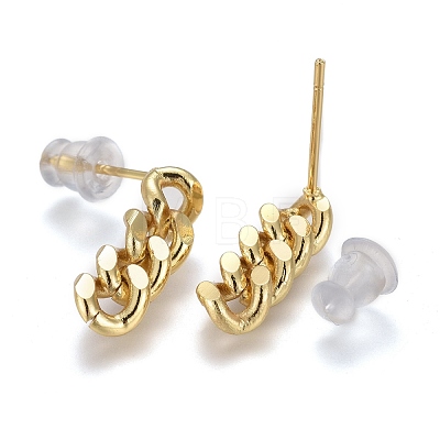 Brass Curb Chain Dangle Stud Earrings EJEW-F260-07A-G-1