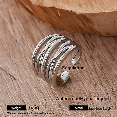 Irregular 304 Stainless Steel Cuff Open Rings for Women MI0749-5-1