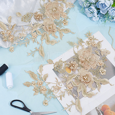 2Pcs 3D Flower Beading Polyster Embroidery Ornaments Accessories DIY-CY0003-64C-1