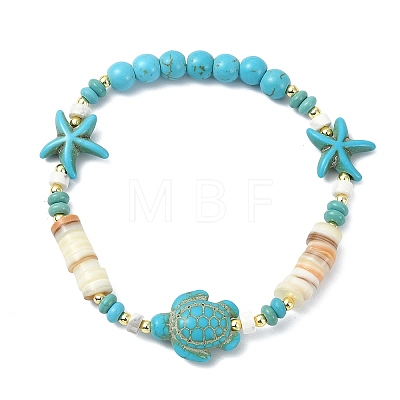 Natural Freshwater Shell & Howlite & Synthetic Turquoise & Opalite & Non-magnetic Hematite Beads Stretch Bracelets for Women BJEW-JB13810-02-1
