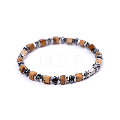 Natural Picture Jasper Cube Beaded Stretch Bracelets for Women EZ7380-2-1