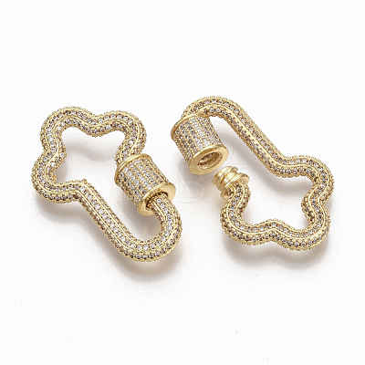Brass Micro Pave Clear Cubic Zirconia Screw Carabiner Lock Charms ZIRC-T010-09G-1