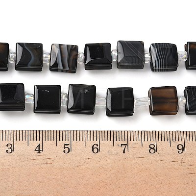 Natural Black Banded Agate/Striped Agate Beads Strands G-F802-B08-01-1