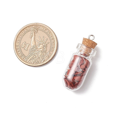 8Pcs 8 Styles Synthetic Turquoise & Natural Green Aventurine & Citrine & Rose Quartz & Lapis Lazuli & Quartz Crystal & Amethyst & Red Jasper Chip Glass Bottle Pendants PALLOY-JF04073-1