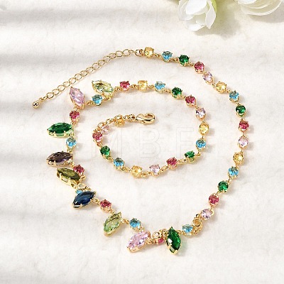 Brass Pave Colorful Cubic Zirconia Geometric Link Chain Necklaces NJEW-C111-03A-1