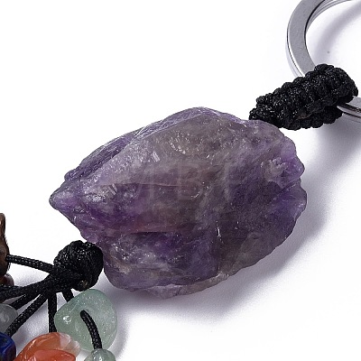 Natural Amethyst Nugget with Mixed Gemstone Chips Tassel Keychains KEYC-P012-02P-04-1