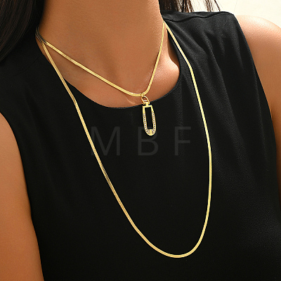 304 Stainless Steel Geometric Hollow Oval Pendant Double Layer Necklaces for Women Casual and Daily Wear DM5109-1