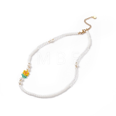 Glass Flower & Shell Pearl Beaded Dangle Earrings Bracelet Necklace SJEW-TA00006-1