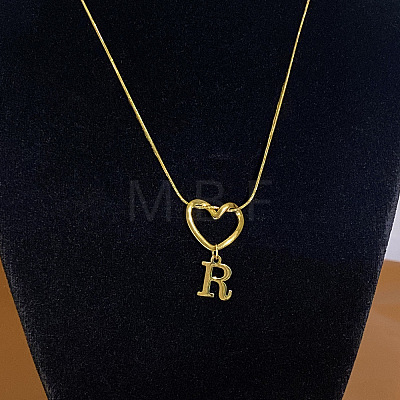 304 Stainless Steel Heart with Initial Pendant Necklaces for Women FS-WG4DC9E-18-1