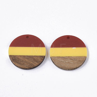 Tri-color Resin & Walnut Wood Pendants X-RESI-S358-78M-1