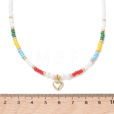 Valentine's Day 304 Stainless Steel Heart Pendant Glass Seed Beaded Necklaces for Women NJEW-MZ00146-03-1