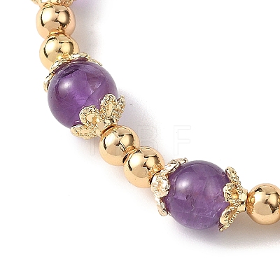 Natural Amethyst Round Beaded Bracelets for Women BJEW-JB12875-02-1