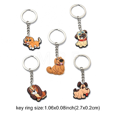 5Pcs 5 Styles Cute Cartoon PVC Plastic Dog Pendant Keychain KEYC-YW0001-18-1