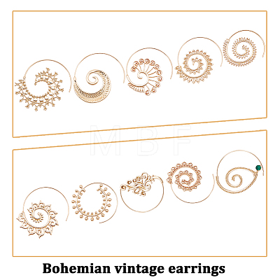 9 pairs 9 style Spiral Vortex & Lotus & Leaf & Sunflower Alloy Dangle Earrings for Women EJEW-AN0002-75-1