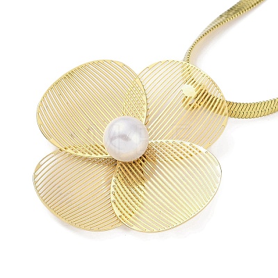 304 Stainless Steel & ABS Plastic Herringbone Chain Flower Pendant Necklaces for Women NJEW-C055-01G-1