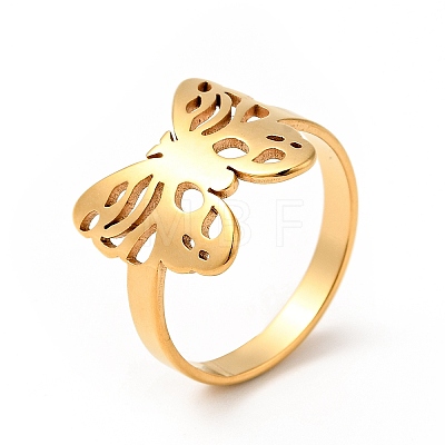 Ion Plating(IP) 201 Stainless Steel Butterfly Thick Finger Ring for Women RJEW-G266-20G-1