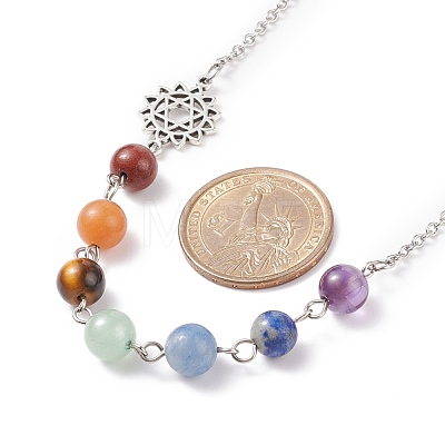7Pcs 7 Style Natural Mixed Gemstone Beaded Pendant Necklace with Alloy 7 Chakra NJEW-JN03889-1