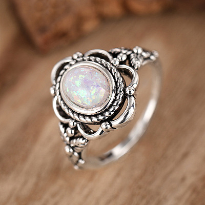 Alloy with Plastic Imitation Opal Finger Rings FS-WG4C942-01-1