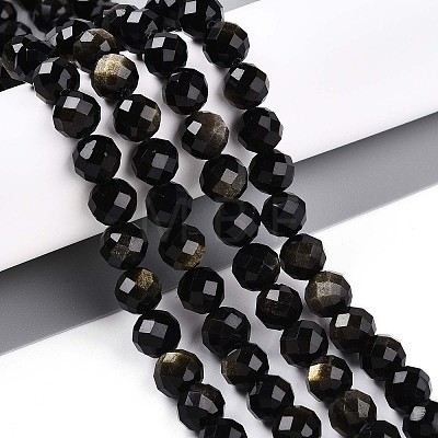 Natural Golden Sheen Obsidian Beads Strands G-S345-8mm-20-1