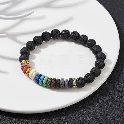 Dyed Colorful Natural Lava Rock Beaded Stretch Bracelets BJEW-JB09683-01-1