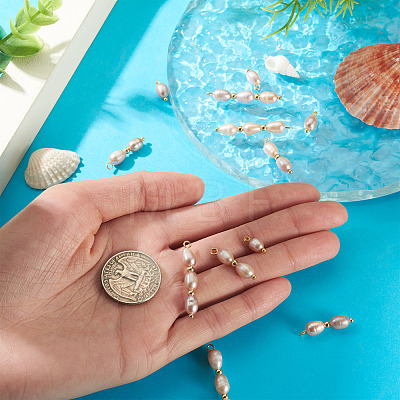 12Pcs 3 Styles Natural Cultured Freshwater Pearl Rice Pendants PALLOY-TA00378-1