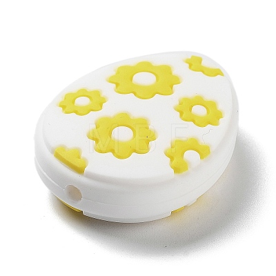 Easter Egg with Flower Silicone Beads SIL-R014-06D-1