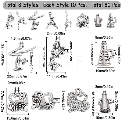 SUNNYCLUE 80Pcs 8 Styles Tibetan Style Alloy Pendants FIND-SC0007-34-1