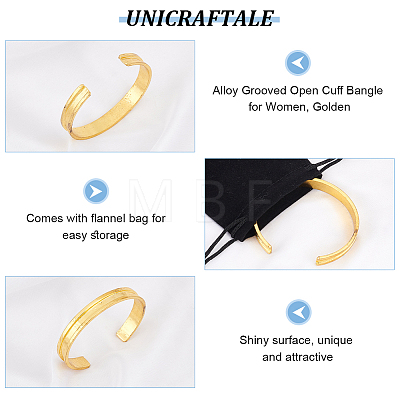 Unicraftale 1Pc Alloy Grooved Open Cuff Bangle for Women BJEW-UN0001-39G-1