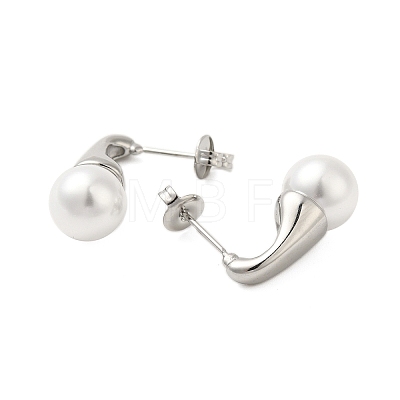 304 Stainless Steel Shell Pearl Round Stud Earrings for Women EJEW-U020-27P-1