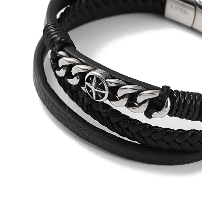 Men's Braided Black PU Leather Cord Multi-Strand Bracelets BJEW-K243-04AS-1