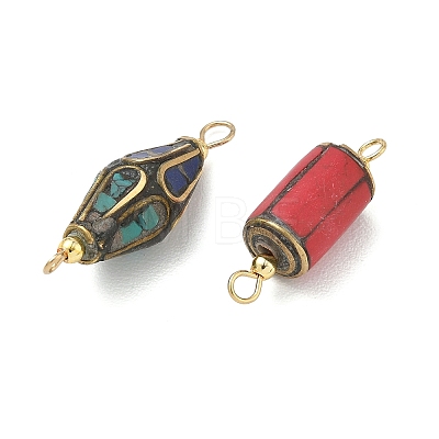 Handmade Brass Dyed Synthetic Coral and Turquoise Connector Charm PALLOY-JF05618-1