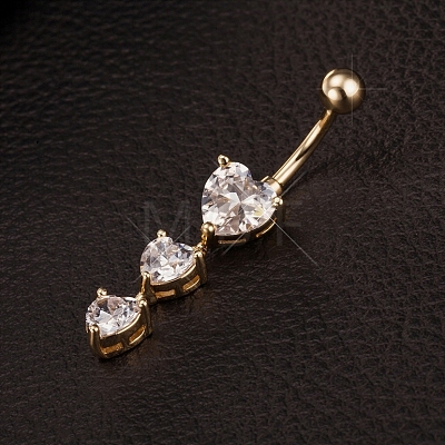 Real 18K Gold Plated Brass Cubic Zirconia Navel Ring Navel Ring Belly Rings AJEW-EE0001-18-1