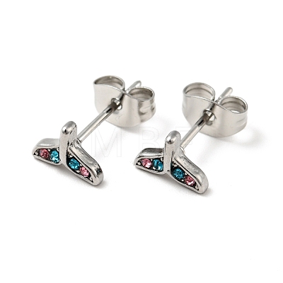 Rhinestone Whale Tail Shape Stud Earrings with 316 Surgical Stainless Steel Pins EJEW-A081-07P-1