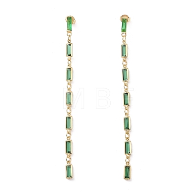Cubic Zirconia Rectangle Dangle Stud Earrings EJEW-P206-03G-01-1