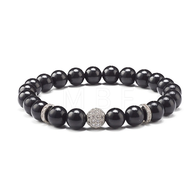 Natural Obsidian Round Beads Stretch Bracelets Set BJEW-JB06980-04-1