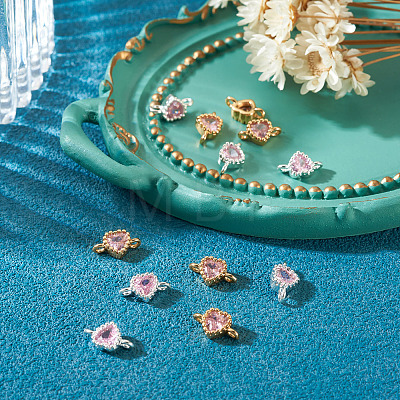 12Pcs 2 Colors Brass Pave Cubic Zirconia Heart Links Connector Charms KK-TA0003-48B-1